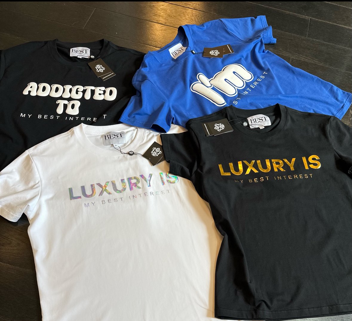 Clothing from My Best Interest Apparel’s Prologue Series—representing the brand’s commitment to luxury casual style