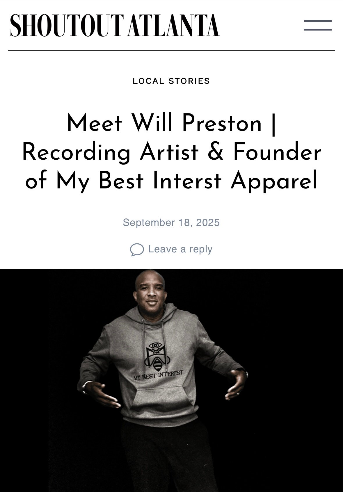 Will Preston wearing the Mist Grey Afterhours hoodie from My Best Interest Apparel